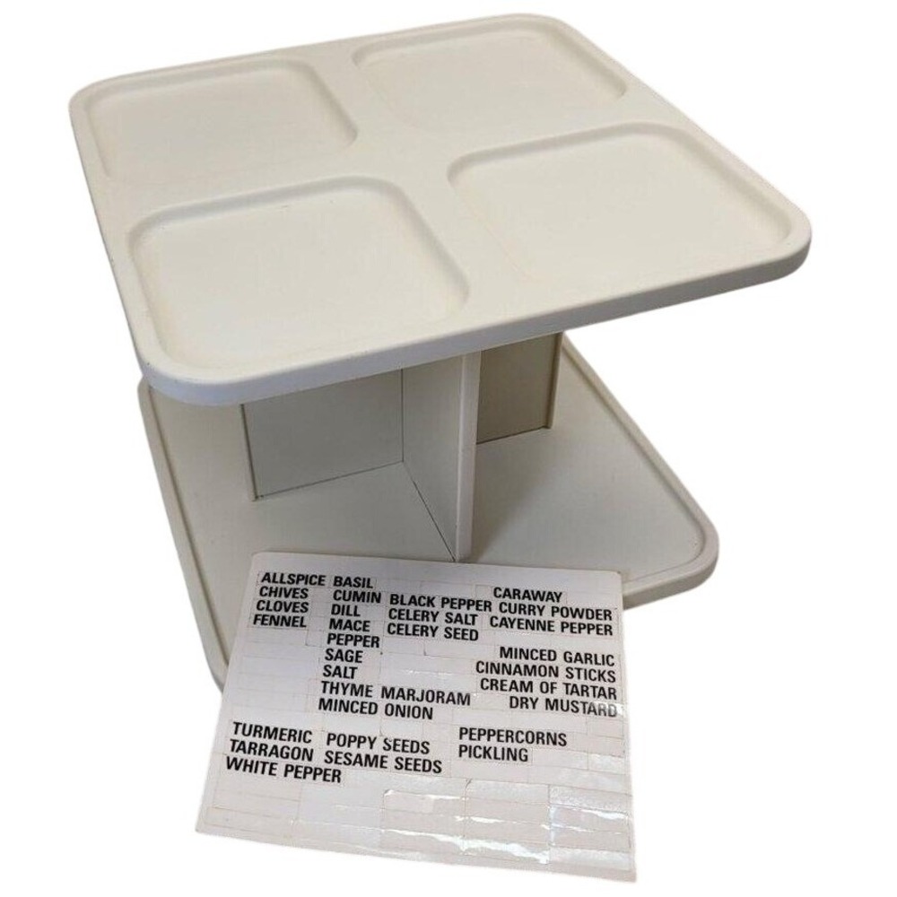 Tupperware Spice Rack Rotating 2 Tier Almond White Vintage with Labels